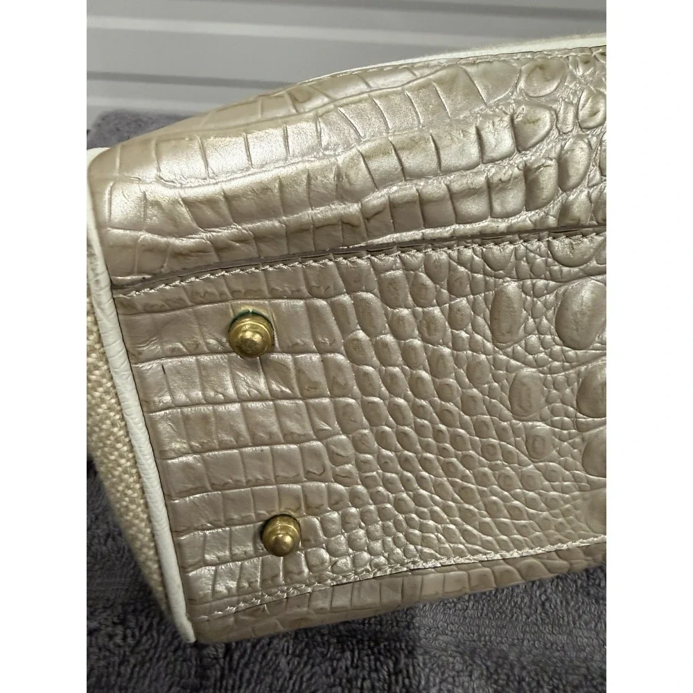 Brahmin Woven Linen Tweed Satchel Oyster Shell Melbourne Purse (Smoke Smell)